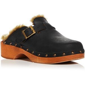 Black Leather Clogs with Fur Lining